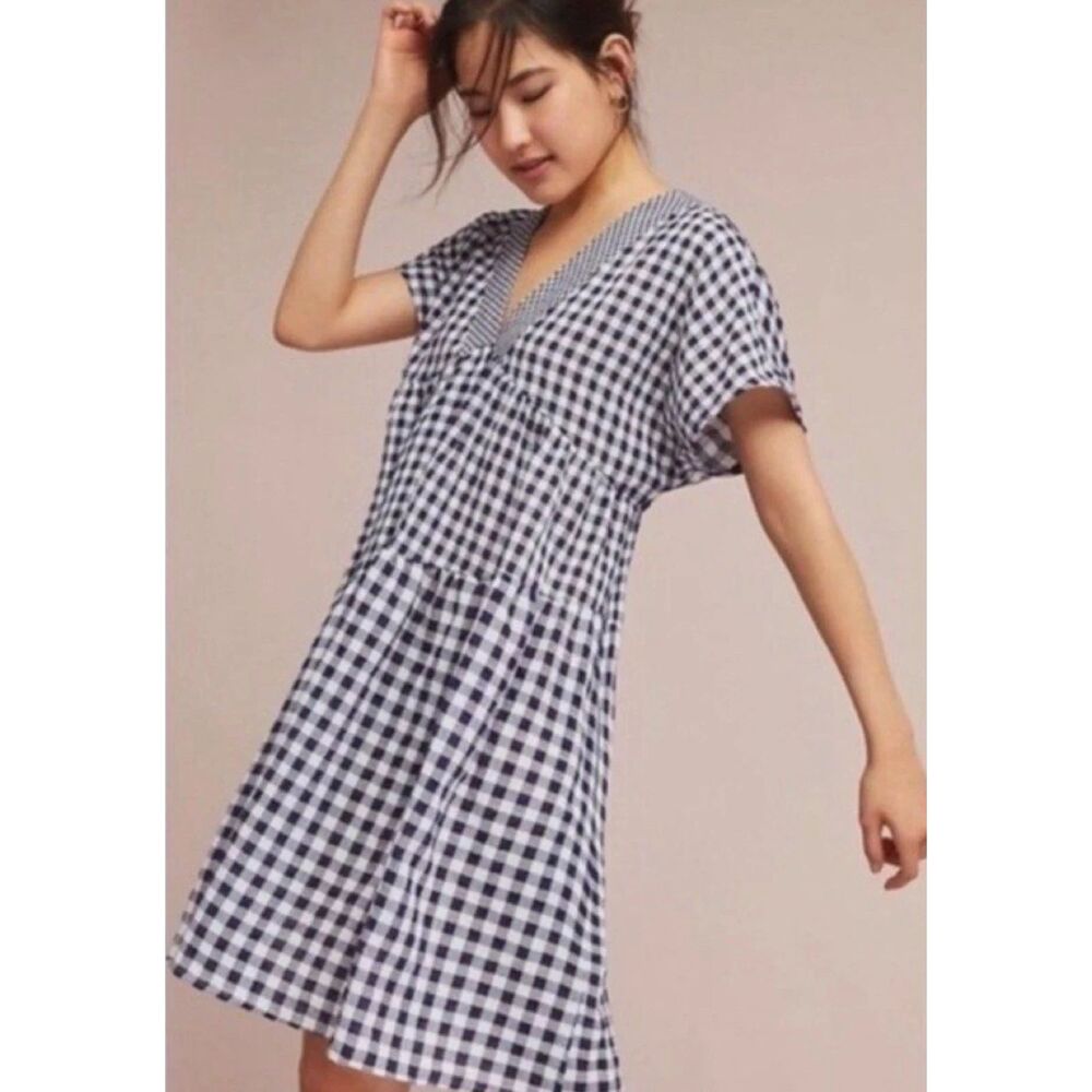 NWT Anthropologie 11.1. Tylho navy white tiered babydoll dress Cottagecore Small